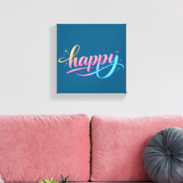 Vibrant Pastel Gradient HAPPY Typography - Modern  Canvas Afdruk