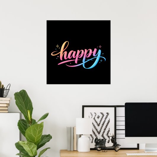 Vibrant Pastel Gradient HAPPY Typography - Modern  Poster (Thuiskantoor)
