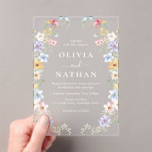 Vibrant Pastel Wildflowers Modern Wedding Acryl Uitnodigingen (Insitu (Draagbaar))