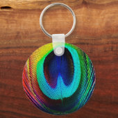 Vibrant Peacock Feather Sleutelhanger (Voorkant)