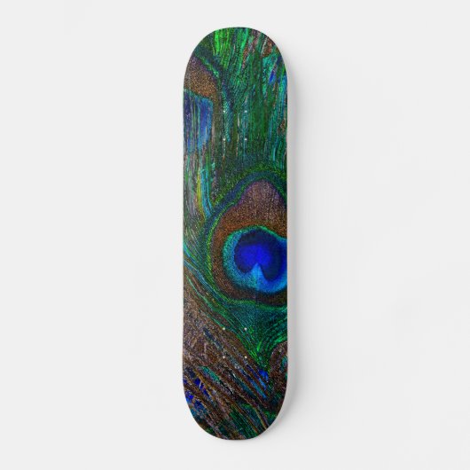 Vibrant Peacock Feathers Etching Style Decor Skateboard (Voorkant)