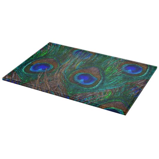 Vibrant Peacock Feathers Etching Style Decor Snijplank (Hoek)