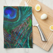 Vibrant Peacock Feathers Etching Style Decor Theedoek (Quarter Fold)