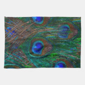 Vibrant Peacock Feathers Etching Style Decor Theedoek (Horizontaal)