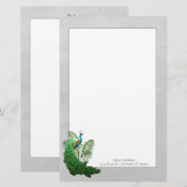 Vibrant Peacock | Grijze banketbakkerij Briefpapier (Voorkant / Achterkant)