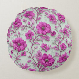 Vibrant Pink Floral Pattern With Magenta Flowers Rond Kussen