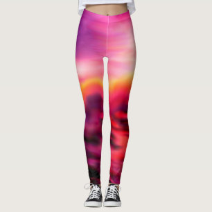 Vibrant Pink Ocean Sunrise Moderne Abstract Leggings