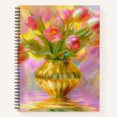 Vibrant Pink Tulips in Golden Vase Notitieboek (Voorkant)