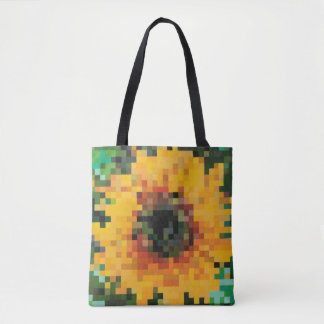 Vibrant pixelated sunflower with green background draagtas