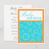 Vibrant Pop Aqua Orange Baby Shower Invitations (Devant / Derrière)