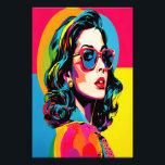 Vibrant Pop Art Femme Retro Chic Décor Mur<br><div class="desc">Éclairez votre espace avec cette impression artistique d'agrandissement de la photo pop art à l'IA audacieuse et colorée, avec une femme élégante dans des teintes vibrantes qui rappellent le mouvement pop art emblématique des années 1960. L'oeuvre rayonne de couleurs électriques (roses, jaunes, bleus et verts), captant l'essence du chic rétro...</div>
