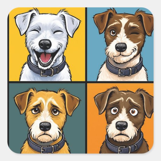 Vibrant Pop Art Fox Terrier Seamless Pattern Vierkante Sticker (Voorkant)