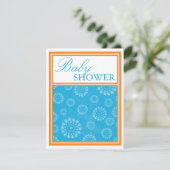 Vibrant Pop Blue Orange Baby Shower Invitations (Debout devant)