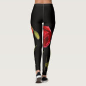 Vibrant Poppies Rouges Sur Les Leggings Noirs (Dos)