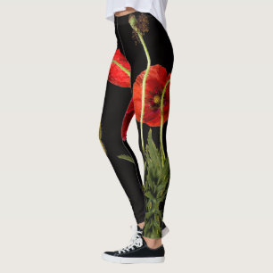 Vibrant Poppies Rouges Sur Les Leggings Noirs