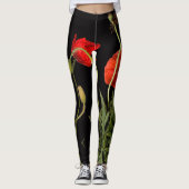 Vibrant Poppies Rouges Sur Les Leggings Noirs (Devant)