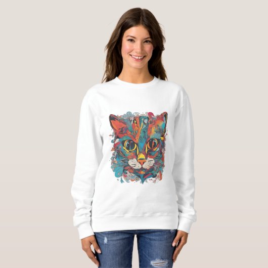 Vibrant Psychedelic Abstract Cat Art Sweatshirt (Devant entier)