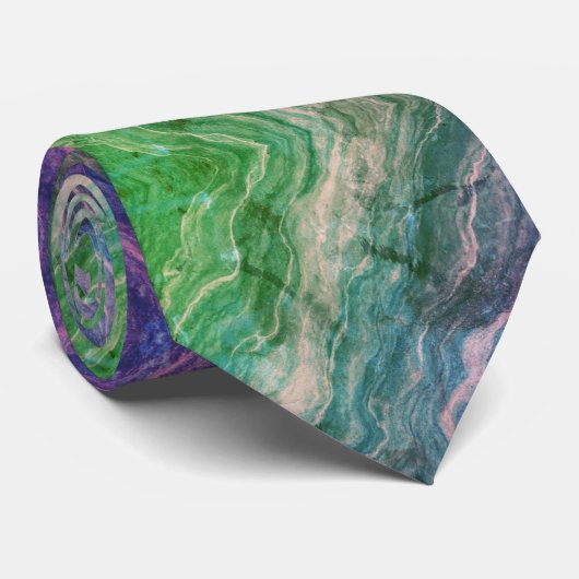 Vibrant Psychedelic Marble Flow in Green and Teal Stropdas (Opgerold)