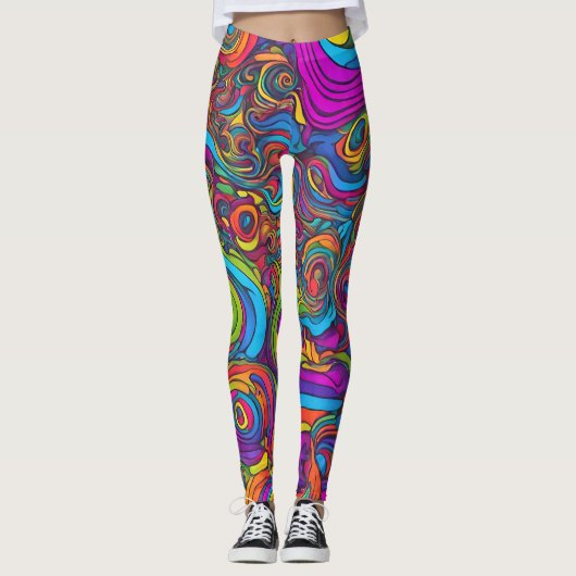Vibrant Psychedelic Swirl - Abstract Groovy Leggings (Voorkant)