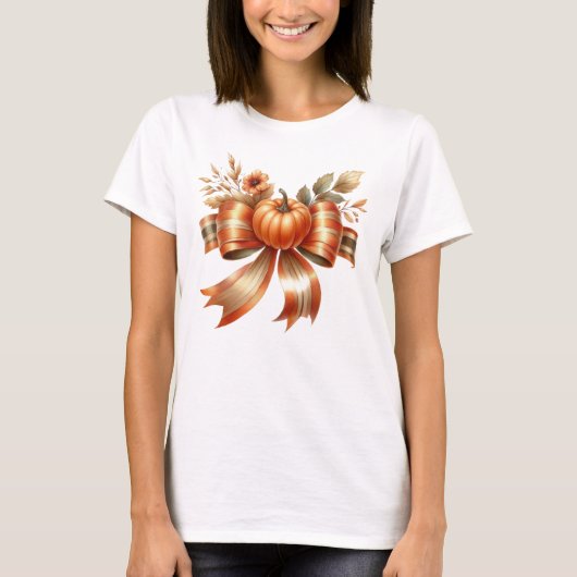 Vibrant Pumpkin Bow Thanksgiving Tshirt (Devant)