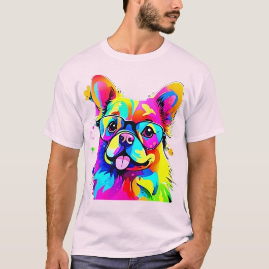 Vibrant Pup: Abstract Dog Art T-shirt (Voorkant)