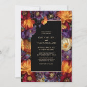 Vibrant Purple and Orange Floral Black Wedding Kaart (Voorkant)