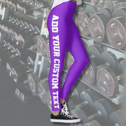 Vibrant Purple Bold Custom Text Vertical  Leggings