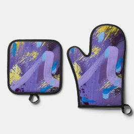 Vibrant Purple, Yellow, and Blue Abstract Art Ovenwant & Pannenlap Set