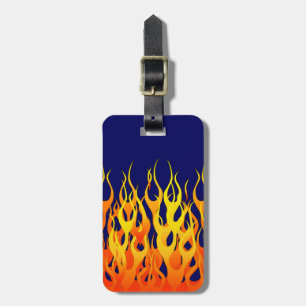 Vibrant Racing Flames op Navy Blue Bagagelabel