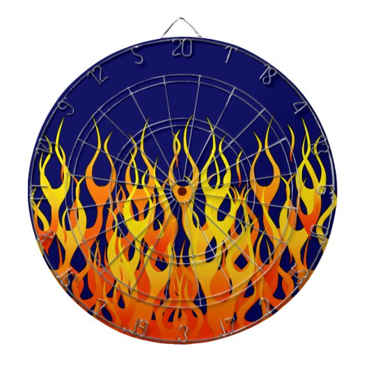 Vibrant Racing Flames op Navy Blue Dartbord (Voorkant)