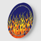 Vibrant Racing Flames op Navy Blue Grote Klok (Hoek)