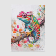 Vibrant Rainbow Chameleon – Waterverf Oerwoud Art