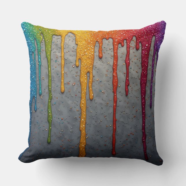 Vibrant Rainbow Paint Drips Kussen (Voorkant)