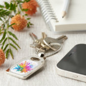 Vibrant Rainbow Paint Splatter Explosion Sleutelhanger (Zijkant)