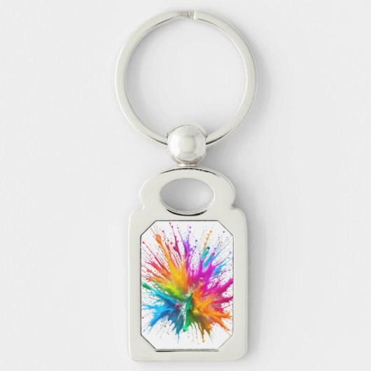 Vibrant Rainbow Paint Splatter Explosion Sleutelhanger (Voorkant)
