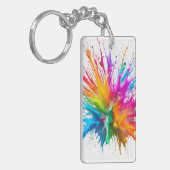 Vibrant Rainbow Paint Splatter Explosion Sleutelhanger (Voorkant Links)