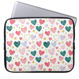 Vibrant Rainbow Watercolor Hearts Laptop Sleeve