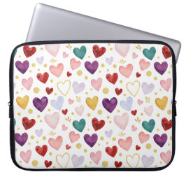 Vibrant Rainbow Watercolor Hearts Laptop Sleeve