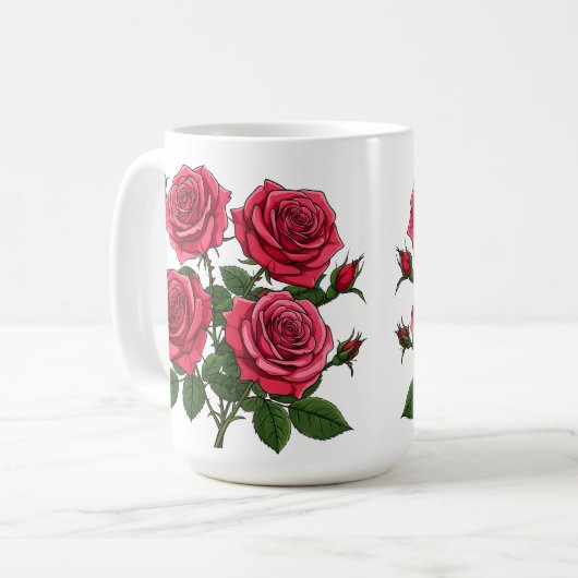 Vibrant Red And Pink Rose Bouquet With Green Leave Koffiemok (Voorkant links)