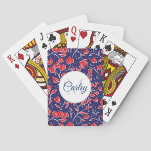 Vibrant Red Blue Floral op maat Pokerkaarten