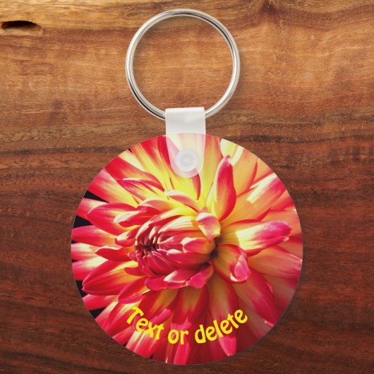 Vibrant Red Dahlia Flower Personalized Sleutelhanger (Voorkant)