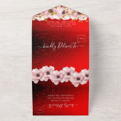 Vibrant Red Elegant roze rozen bruiloft All In One Uitnodiging (Buitenkant)