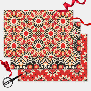 Vibrant Red Enic Arabesque Mosaic Geometric Inpakpapier Vel