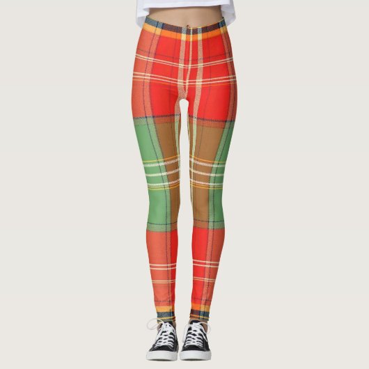 Vibrant Red Green Large-Scale Plaid Leggings (Voorkant)