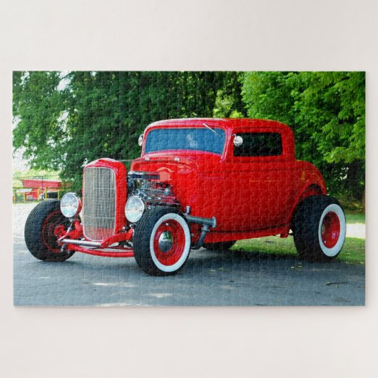 Vibrant Red Hot-Rod-auto Legpuzzel (Horizontaal)