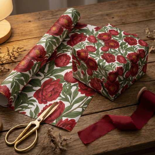 Vibrant Red Peony Collection Customizable Party Cadeaupapier