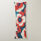 Vibrant Red Poppy Floral  Lichaamskussen (Voorkant Verticaal)