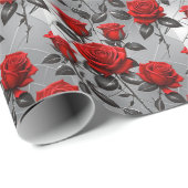 Vibrant Red Roses On A Metallic Silver Background  Cadeaupapier (Rol Hoek)