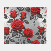 Vibrant Red Roses On A Metallic Silver Background  Fleece Deken (Voorkant (Horizontaal))