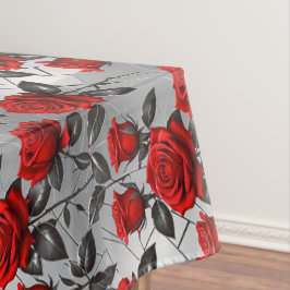 Vibrant Red Roses On A Metallic Silver Background  Tafelkleed